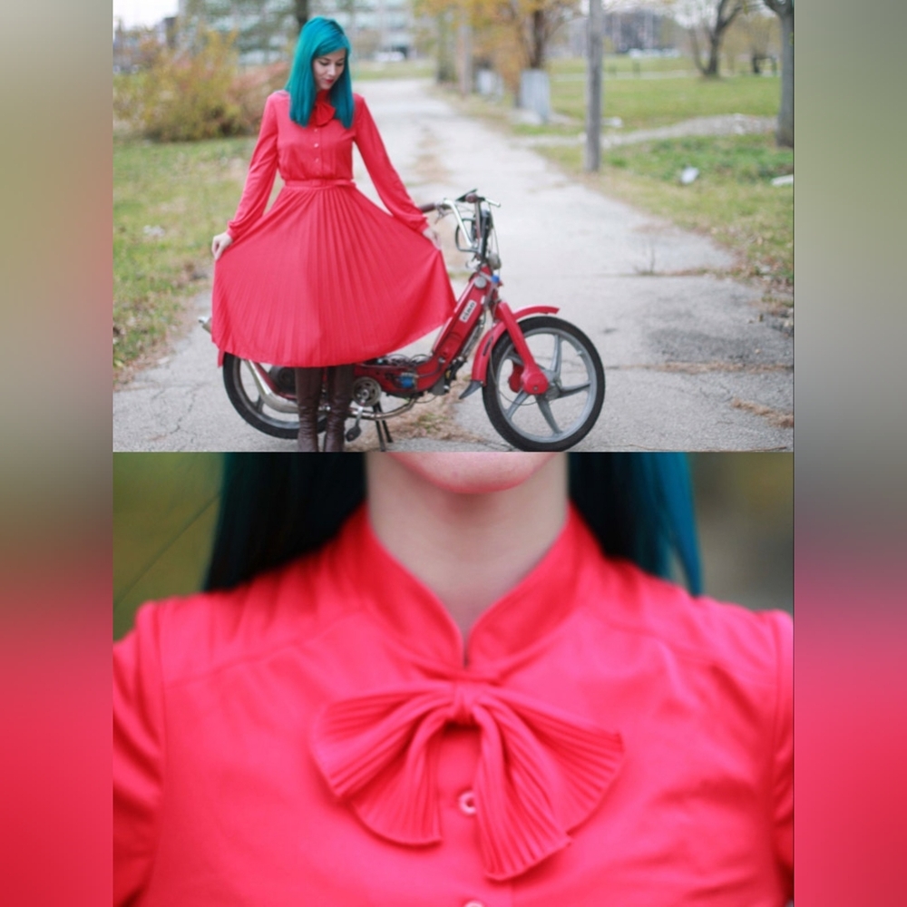 🥳Vintage Kay Windsor Red Pleated Dress